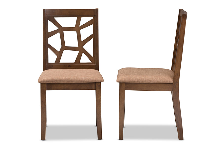 Baxton Studio Abilene Mid-Century Light Brown Fabric Upholstered and Walnut Brown Finished Dining Chair (Set of 2) | Modishstore | Dining Chairs - 2