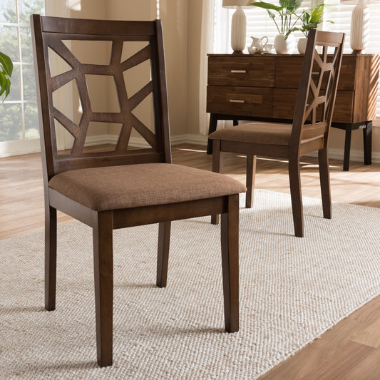 Baxton Studio Abilene Mid-Century Light Brown Fabric Upholstered and Walnut Brown Finished Dining Chair (Set of 2) | Modishstore | Dining Chairs