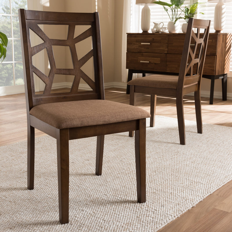 Baxton Studio Abilene Mid-Century Light Brown Fabric Upholstered and Walnut Brown Finished Dining Chair (Set of 2) | Modishstore | Dining Chairs