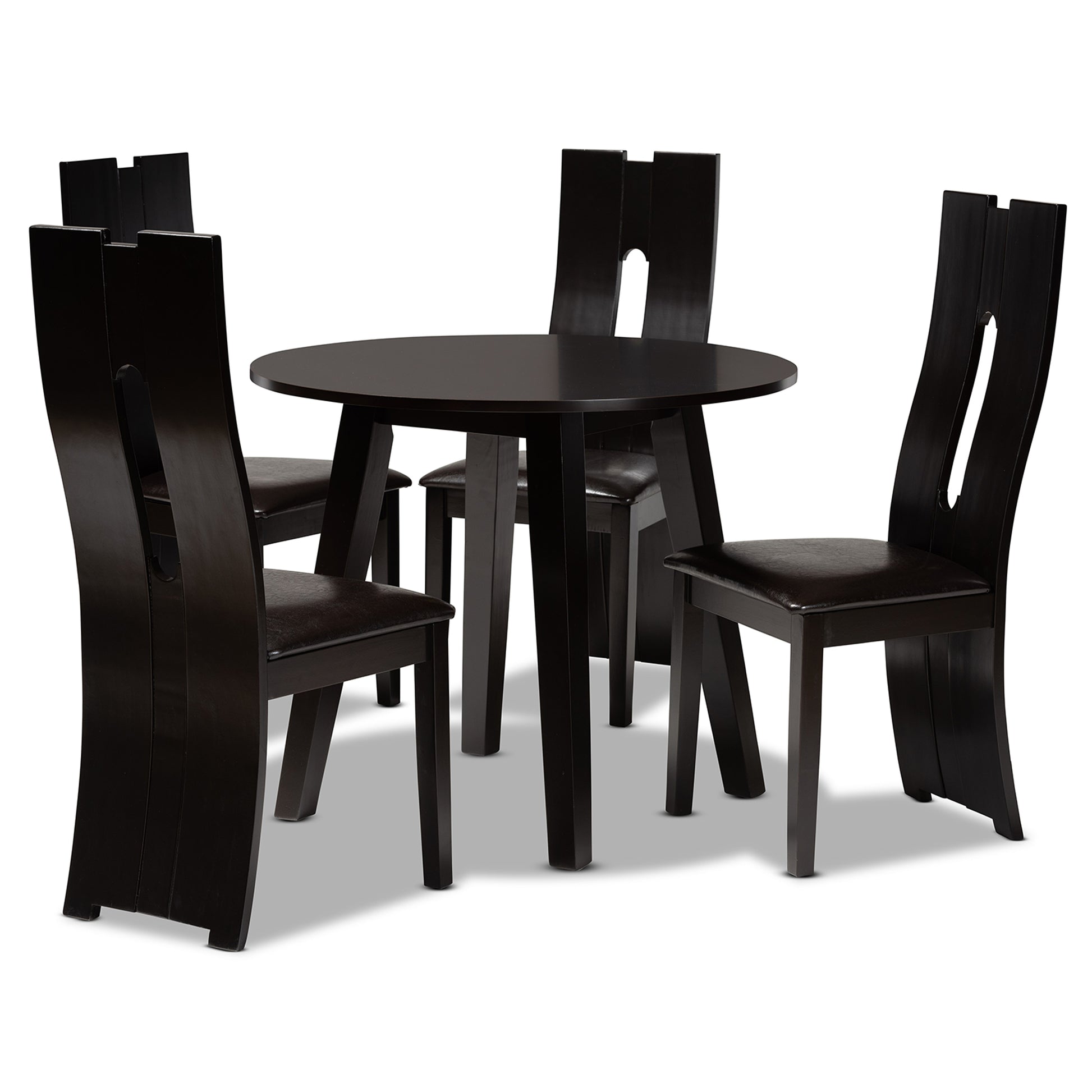 Baxton Studio Torin Modern and Contemporary Dark Brown Faux Leather Upholstered and Dark Brown Finished Wood 5-Piece Dining Set | Dining Sets | Modishstore