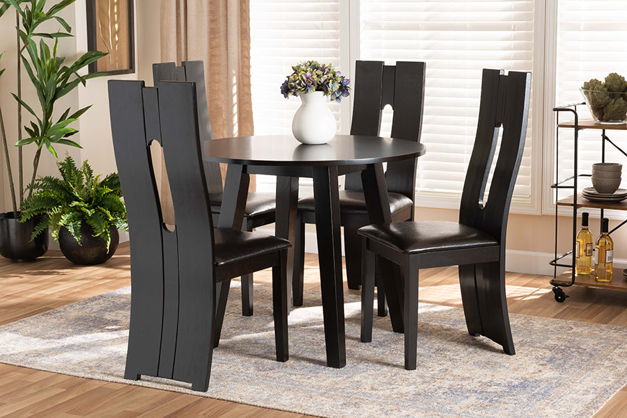 Baxton Studio Torin Modern and Contemporary Dark Brown Faux Leather Upholstered and Dark Brown Finished Wood 5-Piece Dining Set | Dining Sets | Modishstore - 2