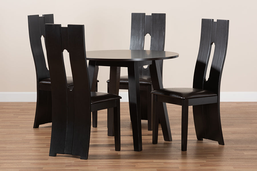 Baxton Studio Torin Modern and Contemporary Dark Brown Faux Leather Upholstered and Dark Brown Finished Wood 5-Piece Dining Set | Dining Sets | Modishstore - 3