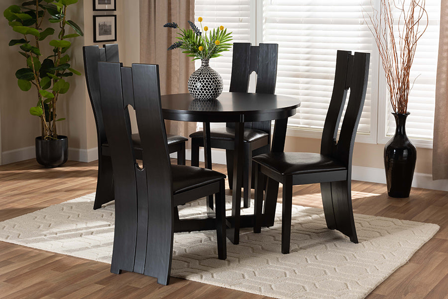 Baxton Studio Sorley Modern and Contemporary Dark Brown Faux Leather Upholstered and Dark Brown Finished Wood 5-Piece Dining Set | Dining Sets | Modishstore - 6