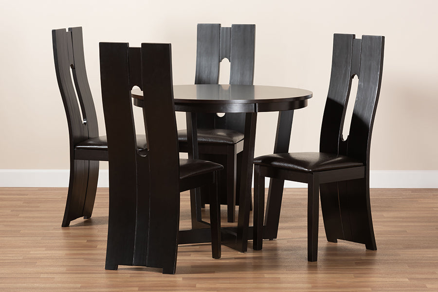 Baxton Studio Sorley Modern and Contemporary Dark Brown Faux Leather Upholstered and Dark Brown Finished Wood 5-Piece Dining Set | Dining Sets | Modishstore - 2