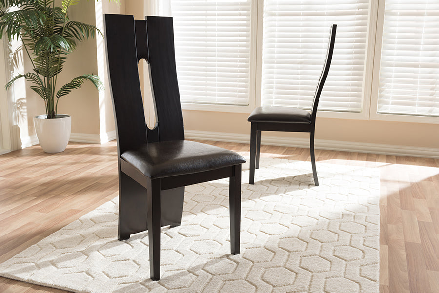 Baxton Studio Alani Modern and Contemporary Dark Brown Faux Leather Upholstered 5-Piece Dining Set | Dining Sets | Modishstore - 3