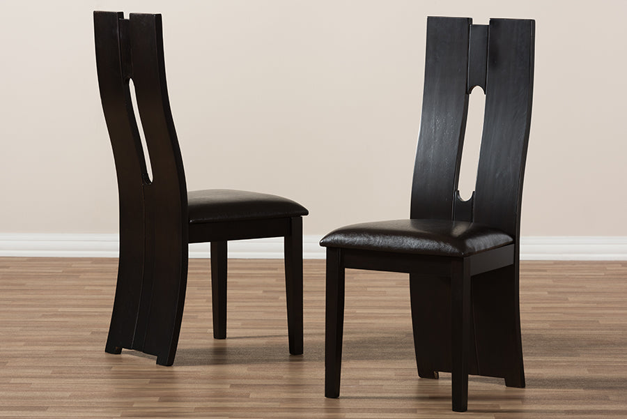 Baxton Studio Alani Modern and Contemporary Dark Brown Faux Leather Upholstered 5-Piece Dining Set | Dining Sets | Modishstore - 5