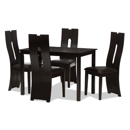 Baxton Studio Alani Modern and Contemporary Dark Brown Faux Leather Upholstered 5-Piece Dining Set | Dining Sets | Modishstore