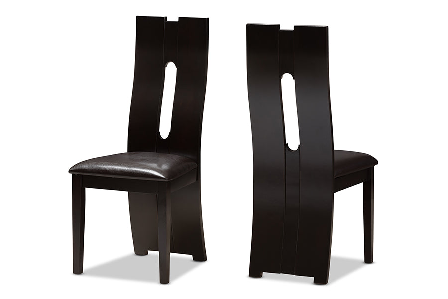 Baxton Studio Alani Modern and Contemporary Dark Brown Faux Leather Upholstered 5-Piece Dining Set | Dining Sets | Modishstore - 9