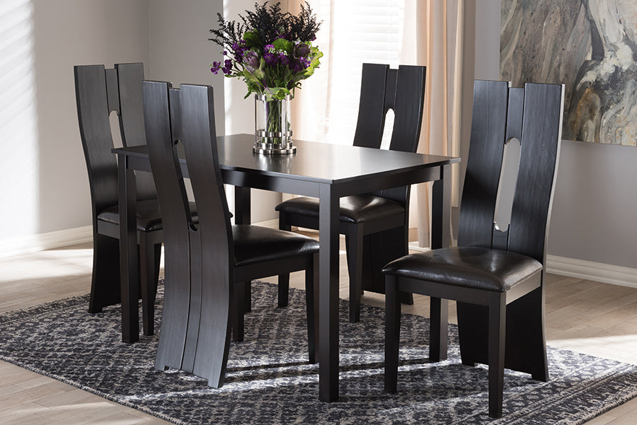 Baxton Studio Alani Modern and Contemporary Dark Brown Faux Leather Upholstered 5-Piece Dining Set | Dining Sets | Modishstore - 2