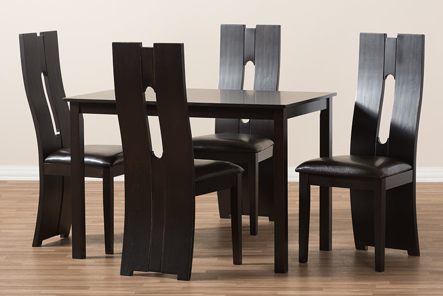 Baxton Studio Alani Modern and Contemporary Dark Brown Faux Leather Upholstered 5-Piece Dining Set | Dining Sets | Modishstore - 4