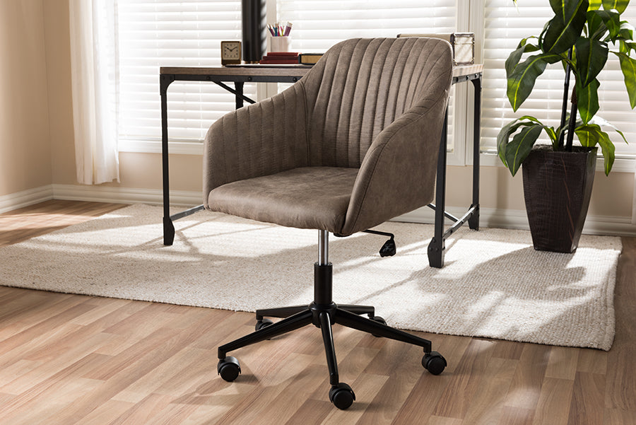 Baxton Studio Maida Mid-Century Modern Light Brown Fabric Upholstered Office Chair | Modishstore | Office Chairs