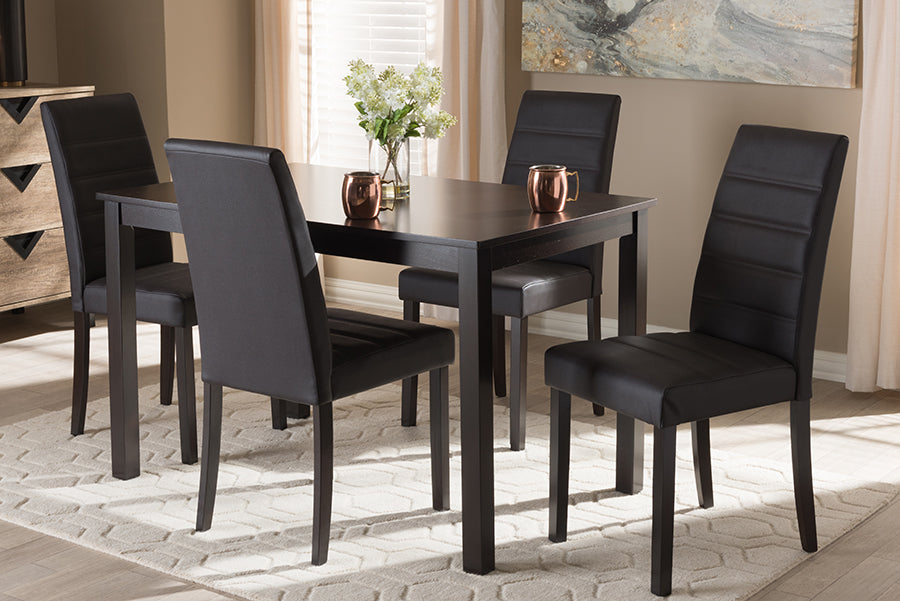 Baxton Studio Lorelle Modern and Contemporary Brown Faux Leather Upholstered 5-Piece Dining Set | Dining Sets | Modishstore - 2
