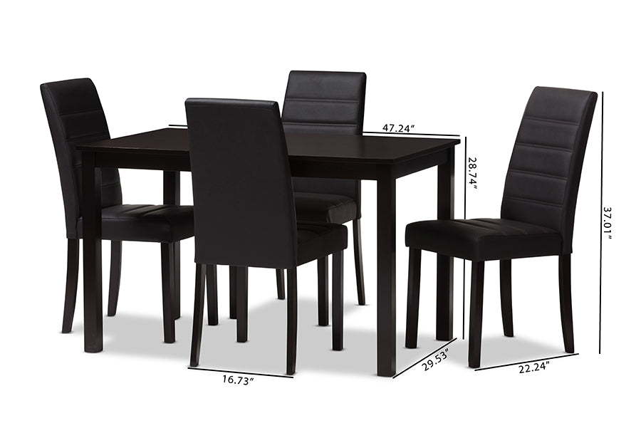 Baxton Studio Lorelle Modern and Contemporary Brown Faux Leather Upholstered 5-Piece Dining Set | Dining Sets | Modishstore - 5
