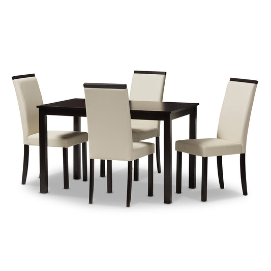 Baxton Studio Daveney Modern and Contemporary Cream Faux Leather Upholstered 5-Piece Dining Set | Dining Sets | Modishstore