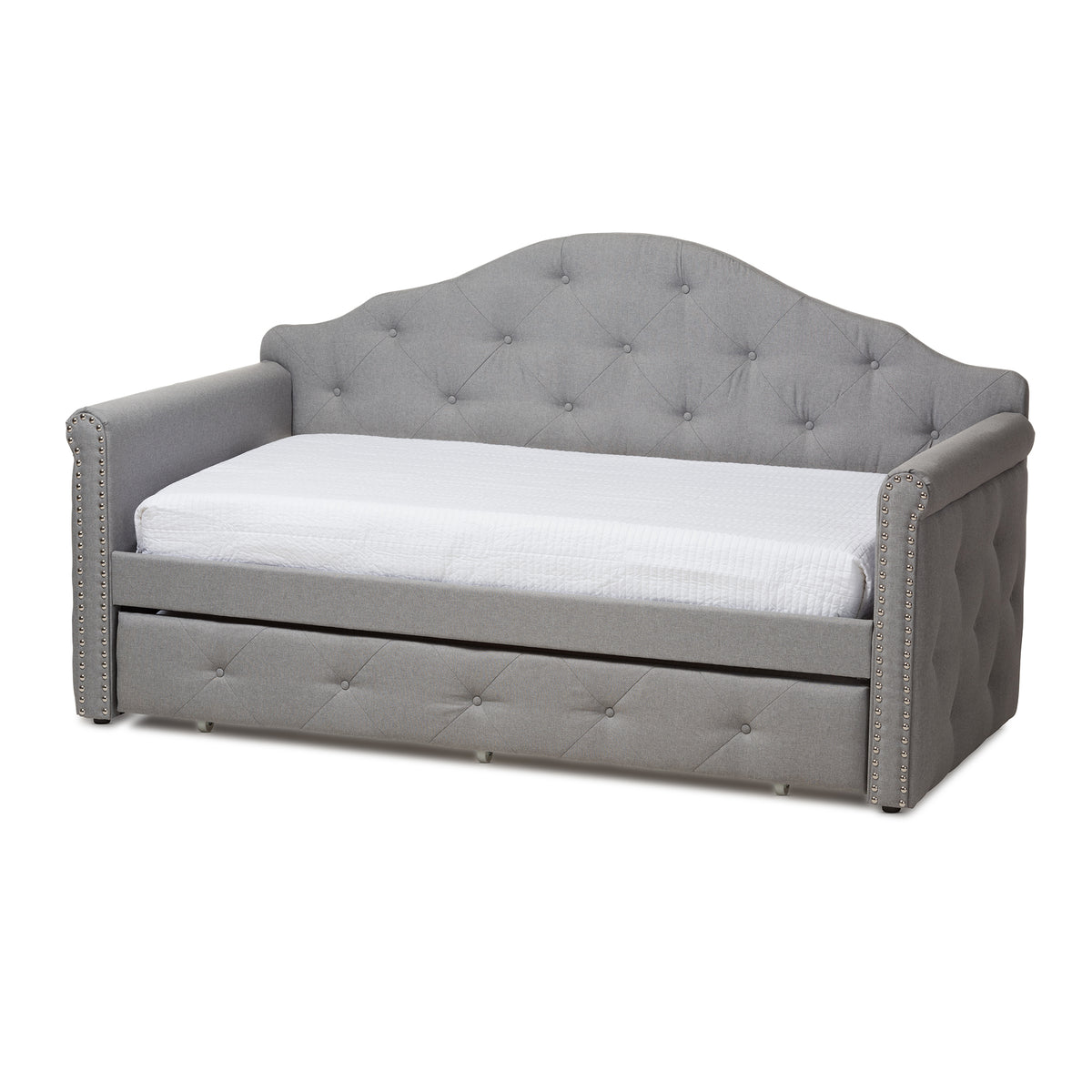 Baxton Studio Emilie Modern and Contemporary Grey Fabric Upholstered Daybed with Trundle | Daybeds | Modishstore - 2