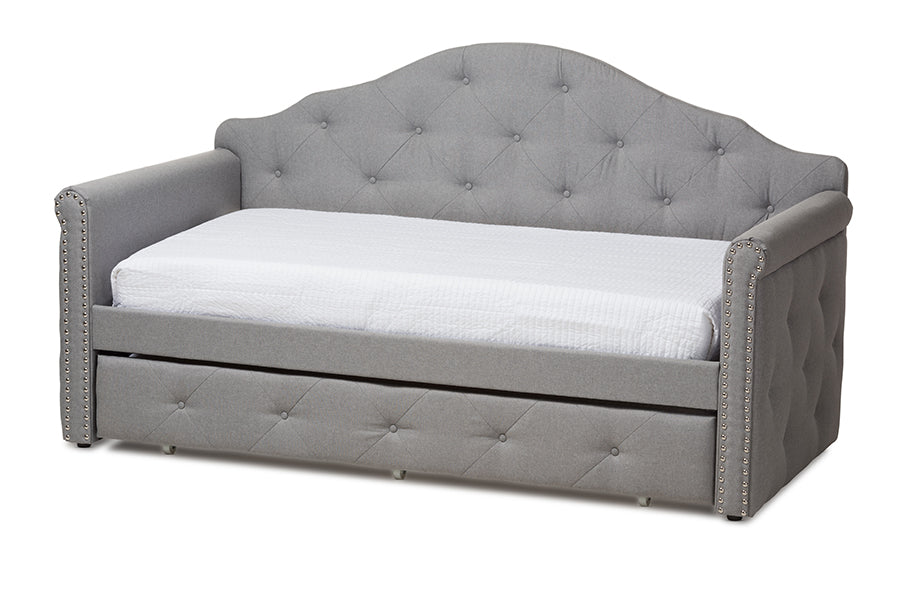Baxton Studio Emilie Modern and Contemporary Grey Fabric Upholstered Daybed with Trundle | Daybeds | Modishstore - 6