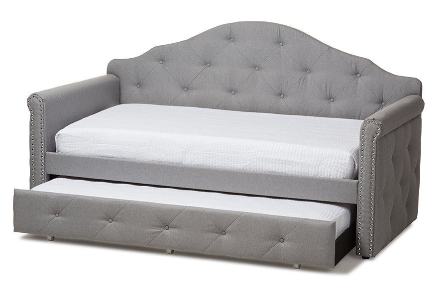 Baxton Studio Emilie Modern and Contemporary Grey Fabric Upholstered Daybed with Trundle | Daybeds | Modishstore - 5
