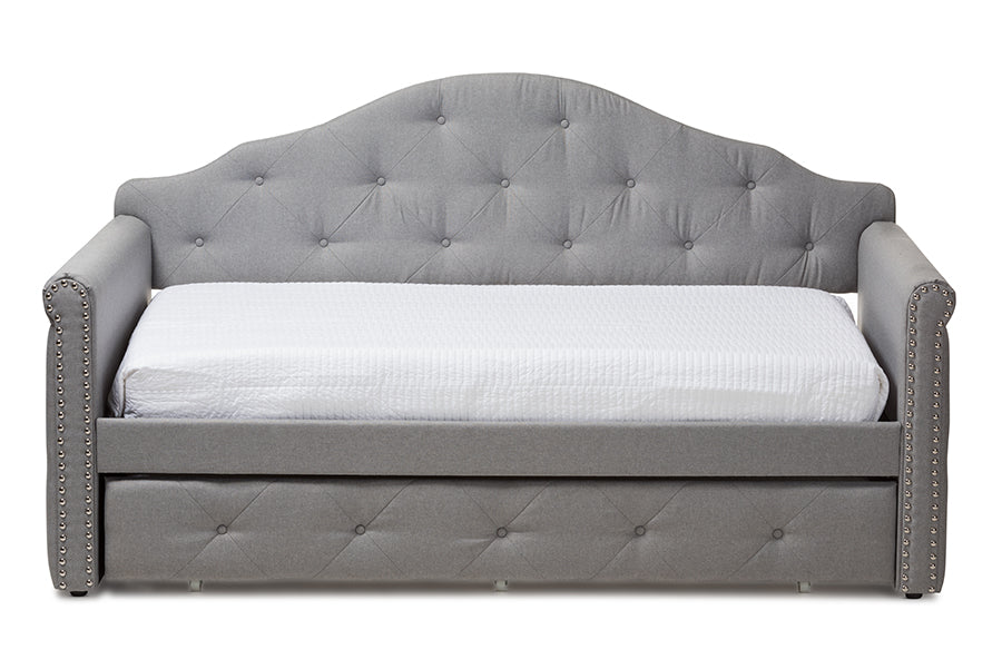 Baxton Studio Emilie Modern and Contemporary Grey Fabric Upholstered Daybed with Trundle | Daybeds | Modishstore - 4