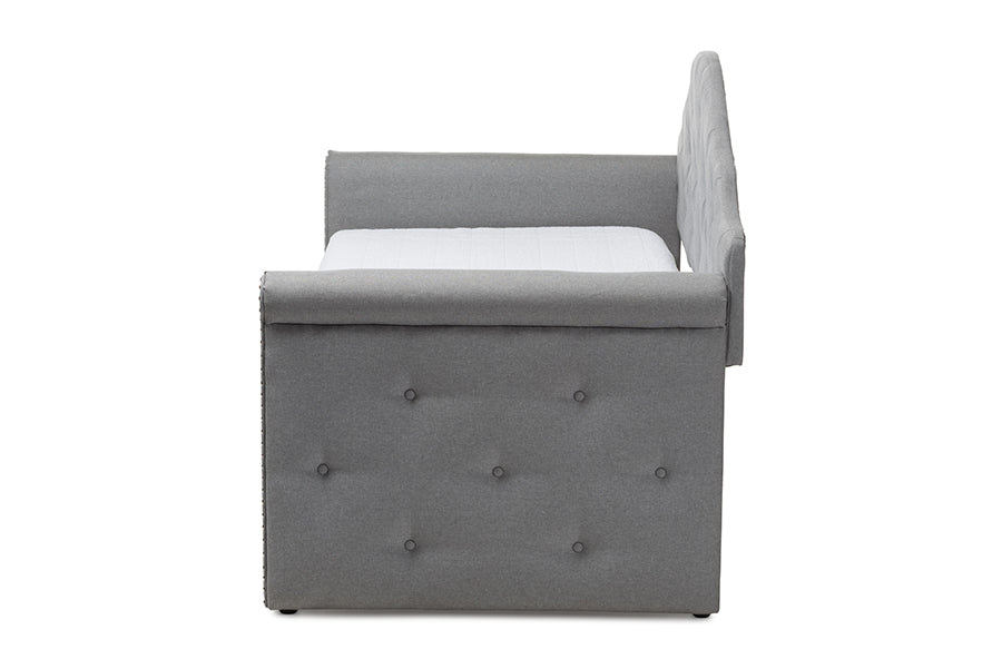 Baxton Studio Emilie Modern and Contemporary Grey Fabric Upholstered Daybed with Trundle | Daybeds | Modishstore - 3