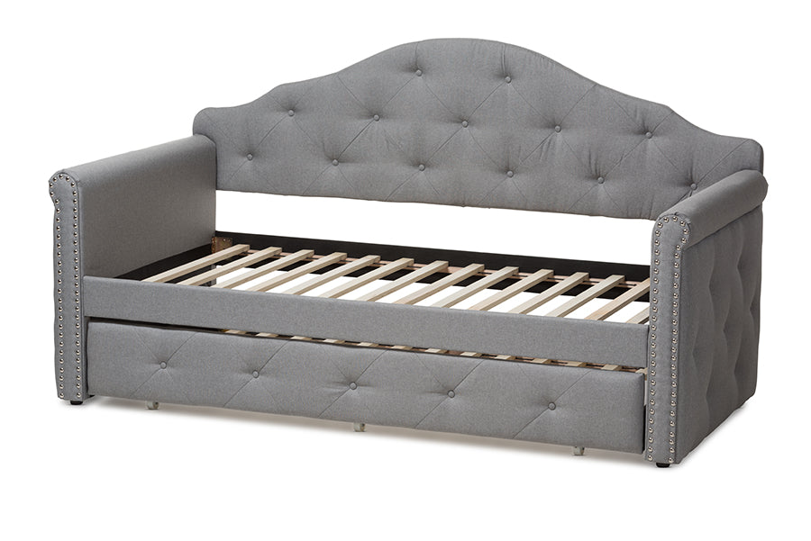 Baxton Studio Emilie Modern and Contemporary Grey Fabric Upholstered Daybed with Trundle | Daybeds | Modishstore - 8