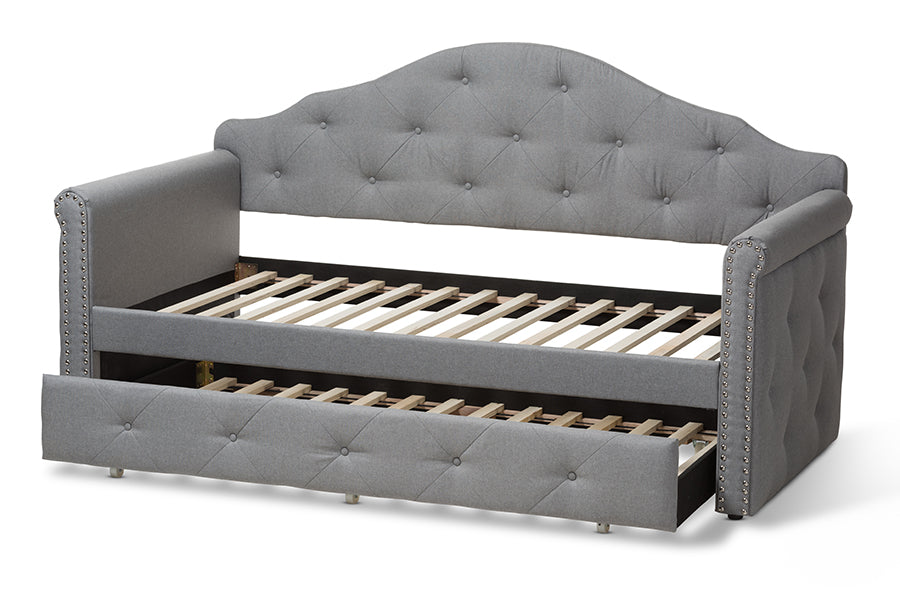 Baxton Studio Emilie Modern and Contemporary Grey Fabric Upholstered Daybed with Trundle | Daybeds | Modishstore - 7