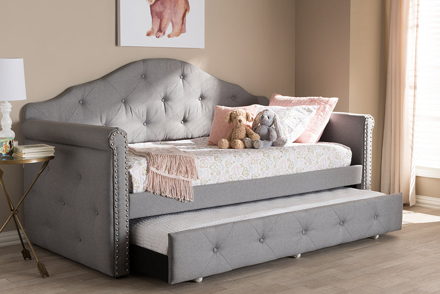 Baxton Studio Emilie Modern and Contemporary Grey Fabric Upholstered Daybed with Trundle | Daybeds | Modishstore