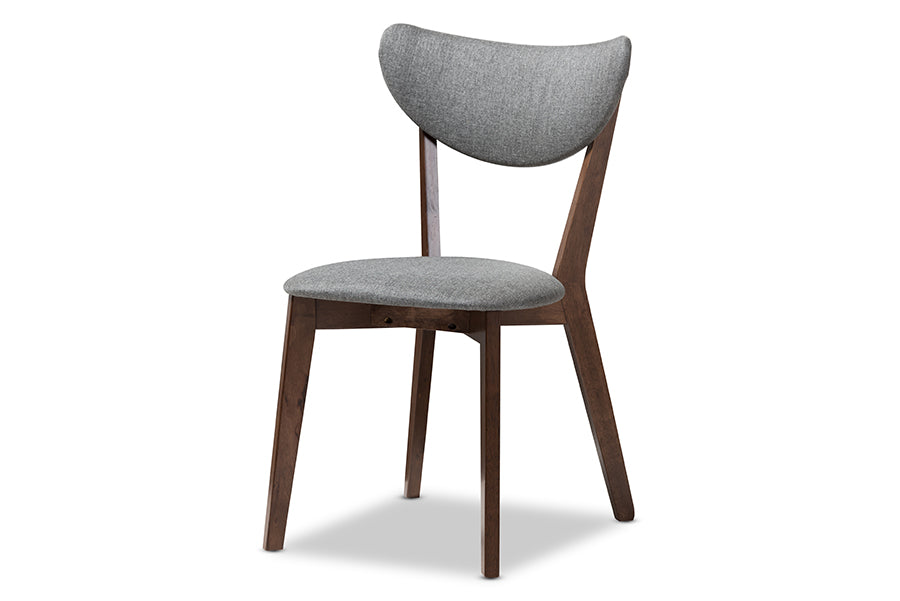 Baxton Studio Hadrea Mid-century Modern Walnut-Finished Dark Grey Fabric Upholstered 5-Piece Dining Set | Dining Sets | Modishstore - 4