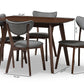 Baxton Studio Hadrea Mid-century Modern Walnut-Finished Dark Grey Fabric Upholstered 5-Piece Dining Set | Dining Sets | Modishstore - 6