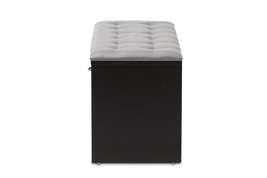 Baxton Studio Modern and Contemporary Espresso Finished Grey Fabric Upholstered Cushioned Entryway Bench | Cabinets | Modishstore - 5