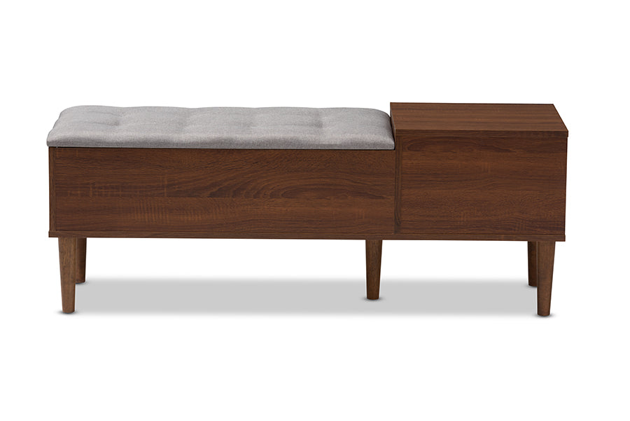 Baxton Studio Merrick Mid-century Retro Modern 1-drawer 2-tone Oak and Dark Brown Wood Entryway Storage Grey Fabric Cushioned Bench Shoe Rack Cabinet Organizer | Cabinets | Modishstore - 8