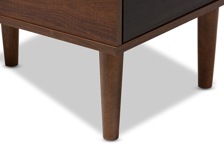 Baxton Studio Merrick Mid-century Retro Modern 1-drawer 2-tone Oak and Dark Brown Wood Entryway Storage Grey Fabric Cushioned Bench Shoe Rack Cabinet Organizer | Cabinets | Modishstore - 4