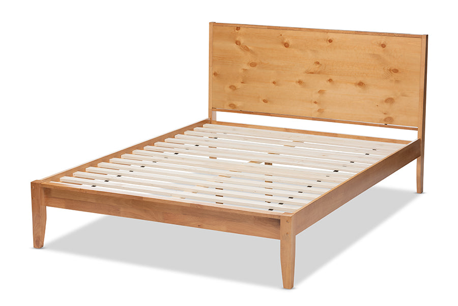 Baxton Studio Marana Modern and Rustic Natural Oak and Pine Finished Wood Queen Size Platform Bed | Beds | Modishstore - 4