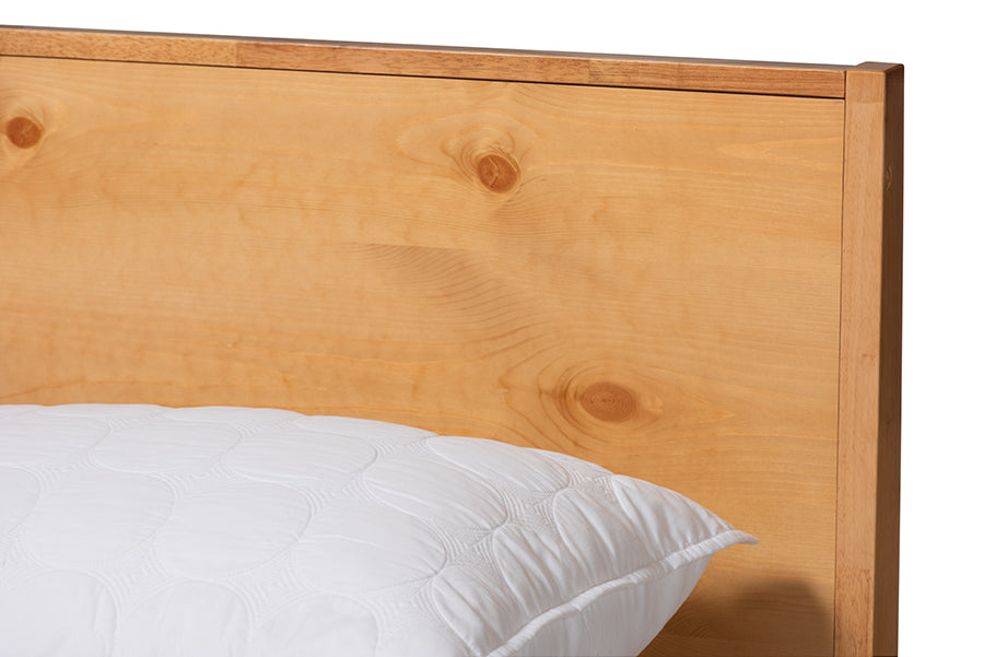 Baxton Studio Marana Modern and Rustic Natural Oak and Pine Finished Wood Queen Size Platform Bed | Beds | Modishstore - 6