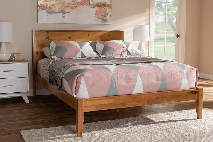 Baxton Studio Marana Modern and Rustic Natural Oak and Pine Finished Wood Queen Size Platform Bed | Beds | Modishstore - 2
