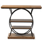 baxton studio lavelle vintage rustic industrial style walnut brown wood and dark bronze finished metal circular console table | Modish Furniture Store-3