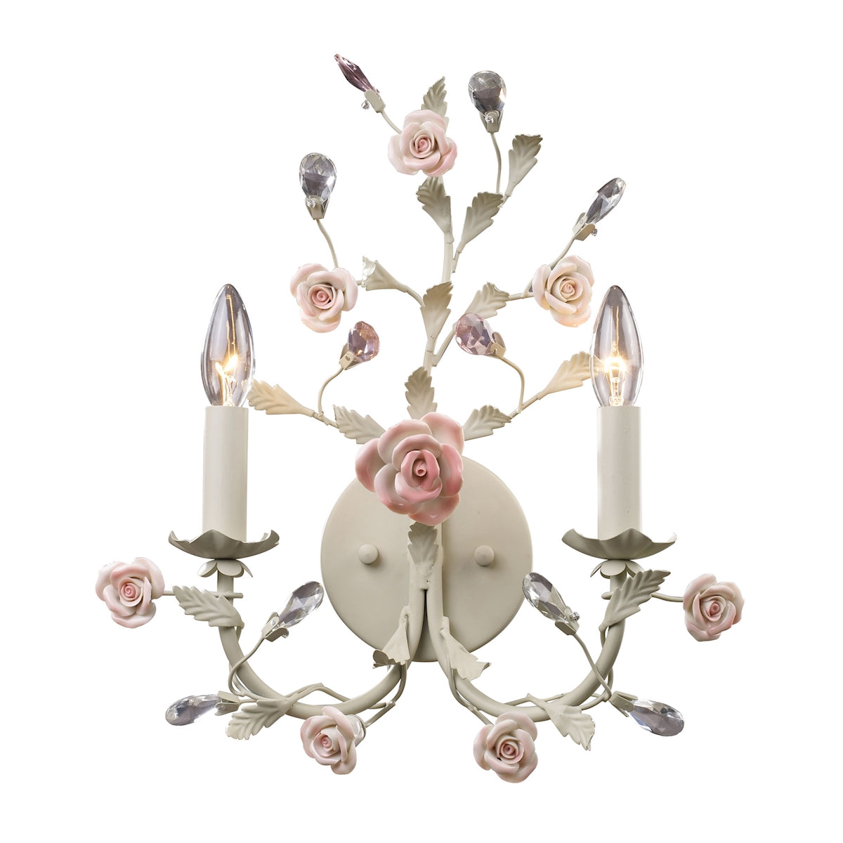Heritage 2-Light Wall Lamp in Cream with Porcelain Roses and Crystal ELK Lighting | Wall Lamps | Modishstore