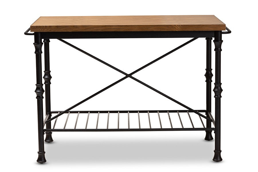 Baxton Studio Perin Vintage Rustic Industrial Style Wood and Bronze-Finished Steel Multipurpose Kitchen Island Table | Modishstore | Desks-6