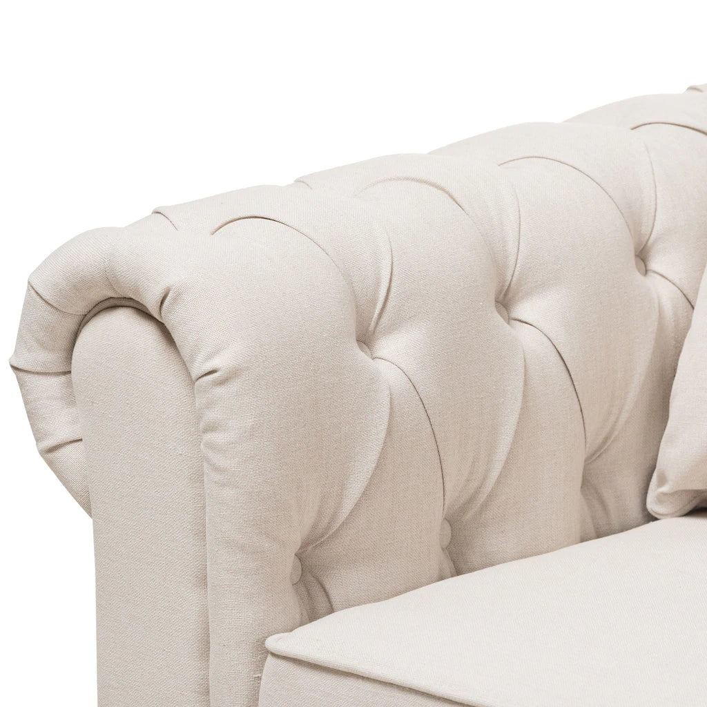 Baxton Studio Alaise Modern Classic Beige Linen Tufted Scroll Arm Chesterfield Sofa | Sofas | Modishstore - 7