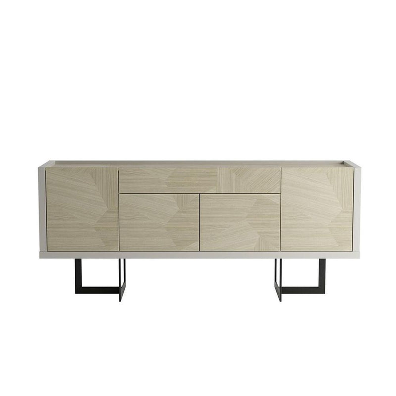 Celine 70.86 Buffet Stand with Push to Open Doors and Steel Legs in Off White and Nude Mosaic Wood By Manhattan Comfort | Sideboards | Modishstore - 2