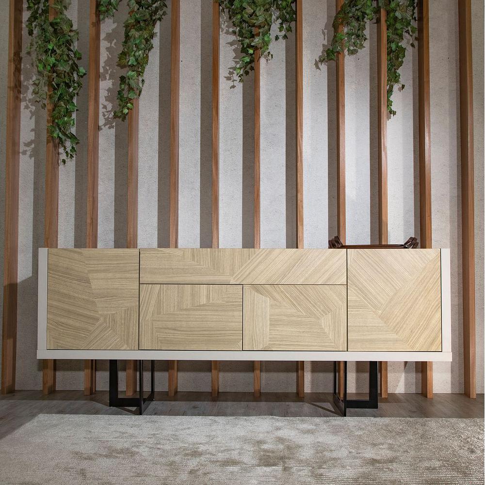 Celine 70.86 Buffet Stand with Push to Open Doors and Steel Legs in Off White and Nude Mosaic Wood By Manhattan Comfort | Sideboards | Modishstore