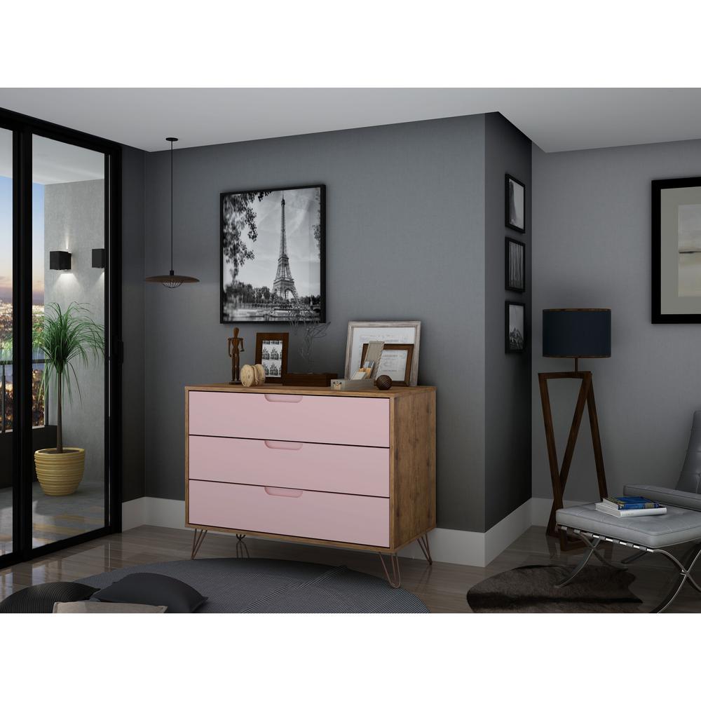 Rockefeller Dresser in Nature and Rose Pink By Manhattan Comfort | Dressers | Modishstore