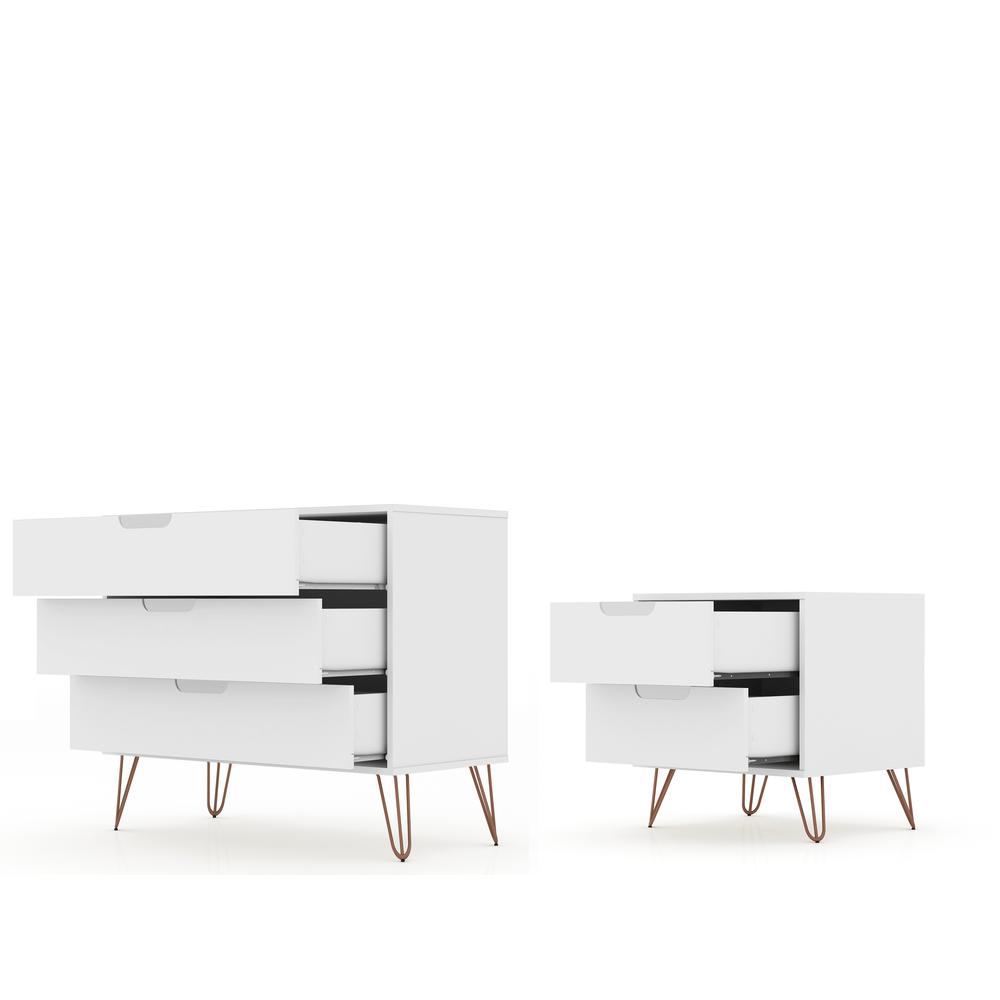 Rockefeller Dresser and Nightstand Set in White By Manhattan Comfort | Nightstands | Modishstore - 4