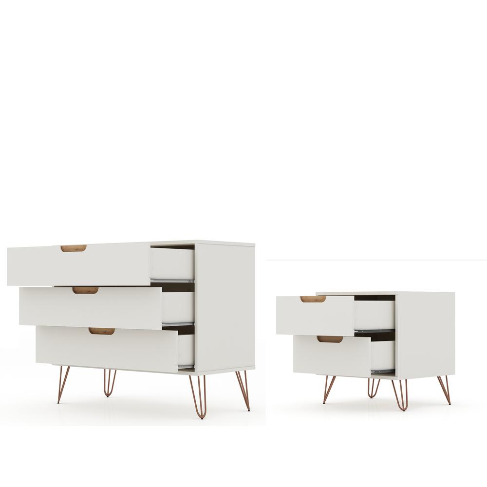 Rockefeller Dresser and Nightstand Set in White By Manhattan Comfort | Nightstands | Modishstore - 14