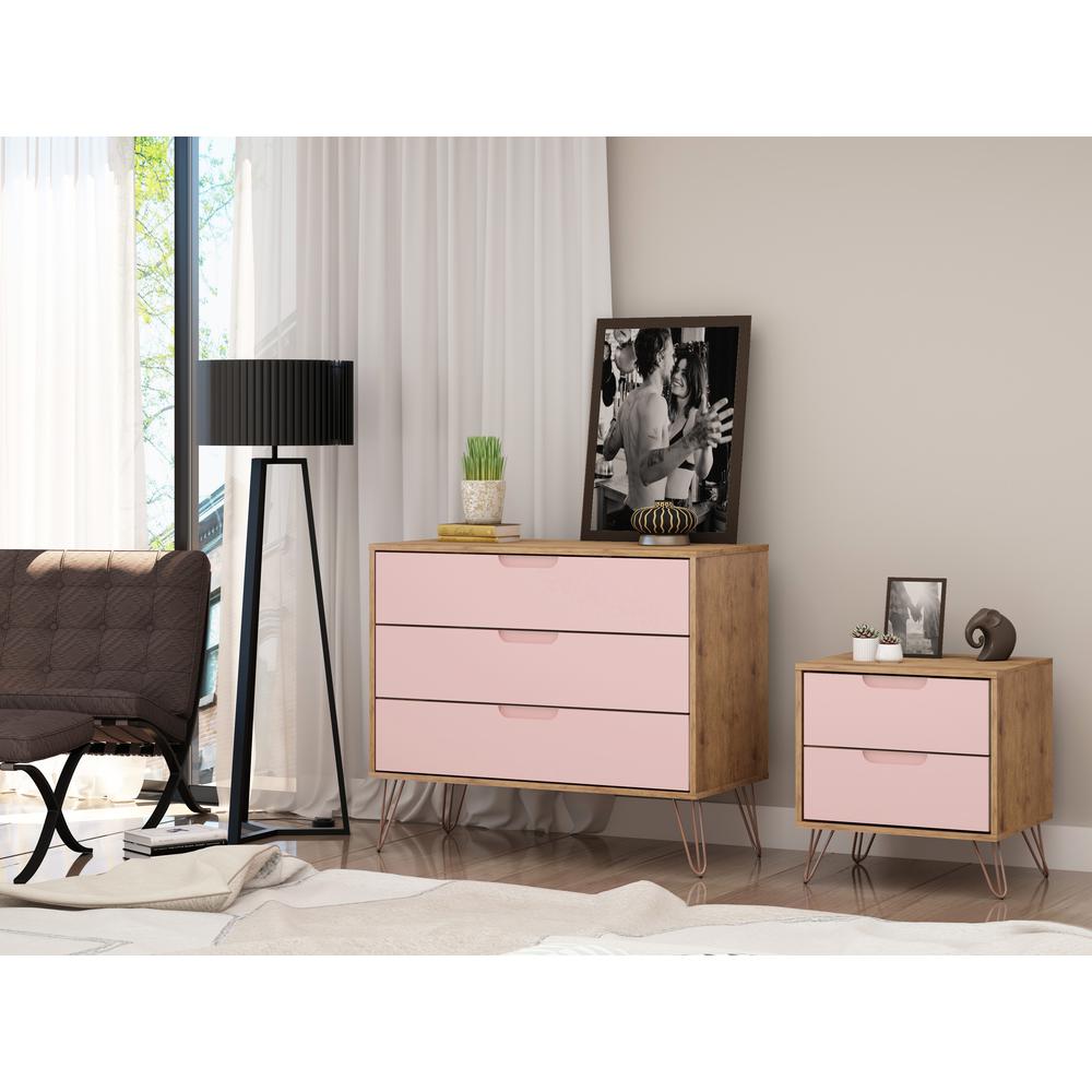 Rockefeller Dresser and Nightstand Set in Nature and Rose Pink By Manhattan Comfort | Dressers | Modishstore