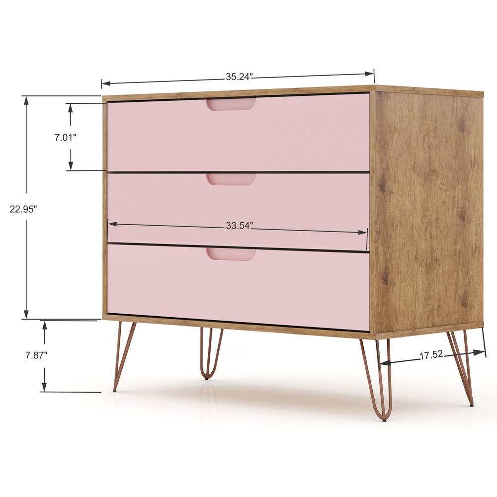 Rockefeller Dresser and Nightstand Set in Nature and Rose Pink By Manhattan Comfort | Dressers | Modishstore - 3