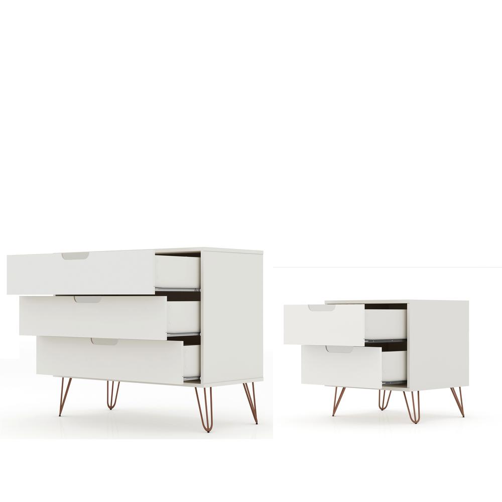 Rockefeller Dresser and Nightstand Set in White By Manhattan Comfort | Nightstands | Modishstore - 19
