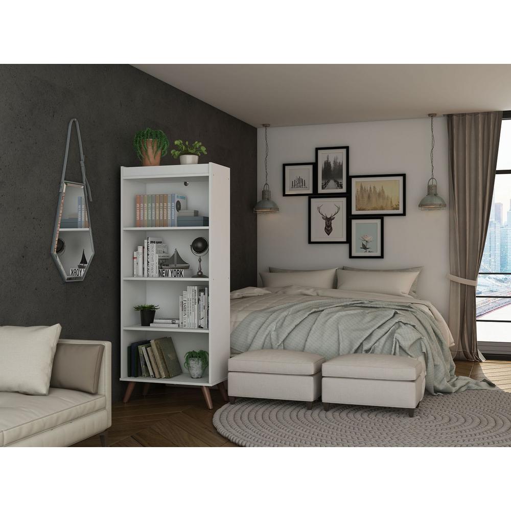 Hampton 4-Tier Bookcase in White By Manhattan Comfort | Bookcases | Modishstore