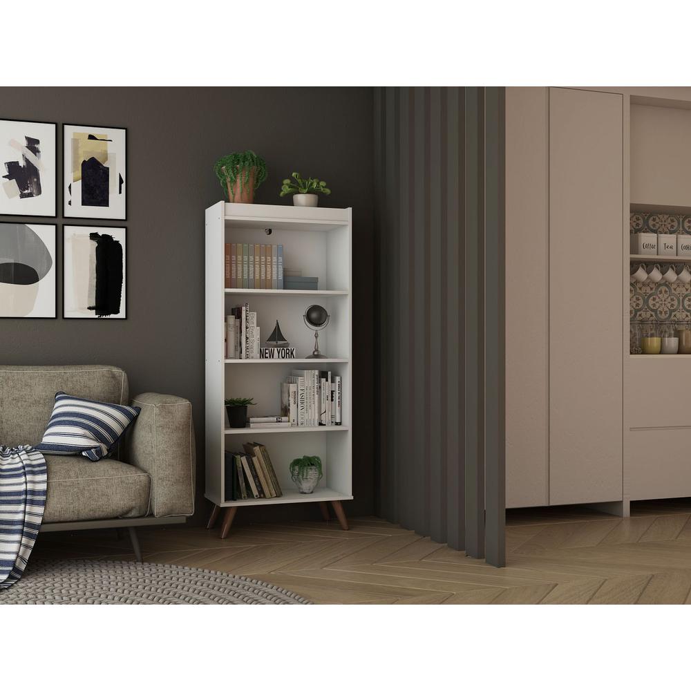 Hampton 4-Tier Bookcase in White By Manhattan Comfort | Bookcases | Modishstore - 4