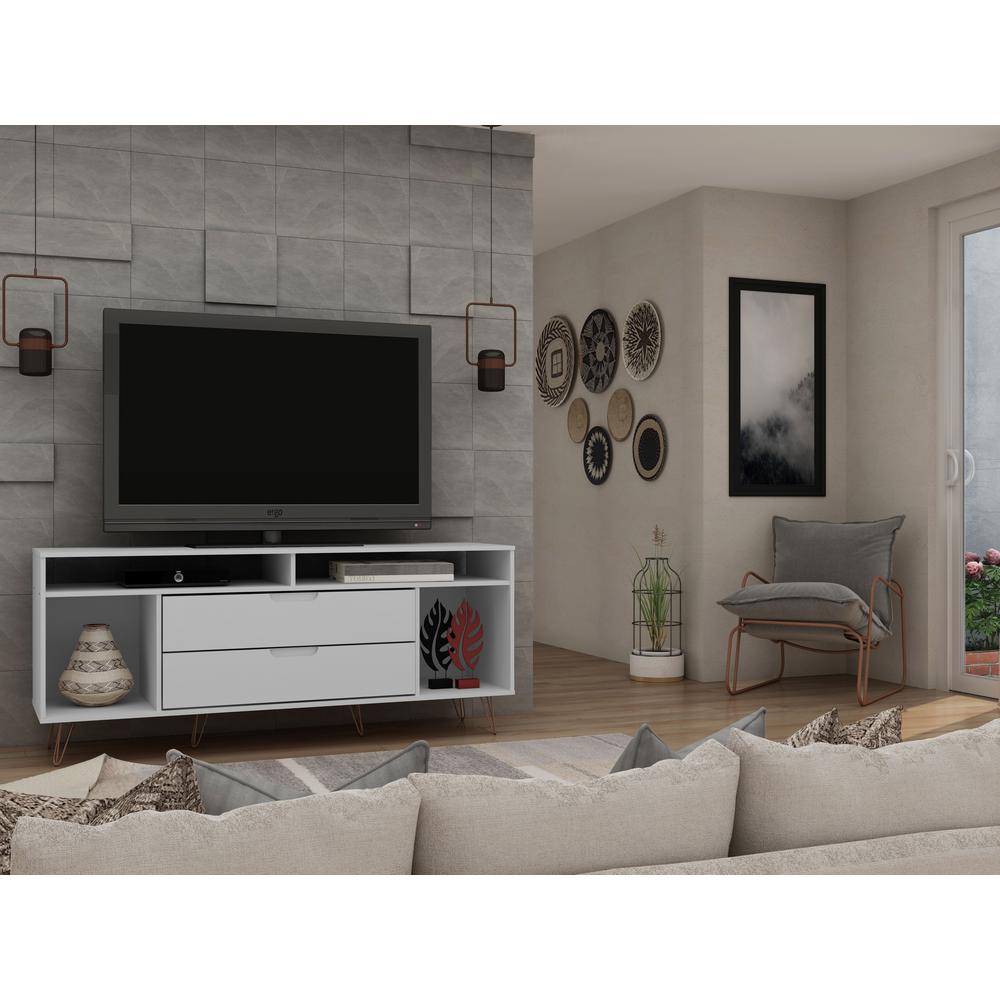 Rockefeller 62.99 TV Stand with Metal Legs and 2 Drawers in White By Manhattan Comfort | TV Stands | Modishstore