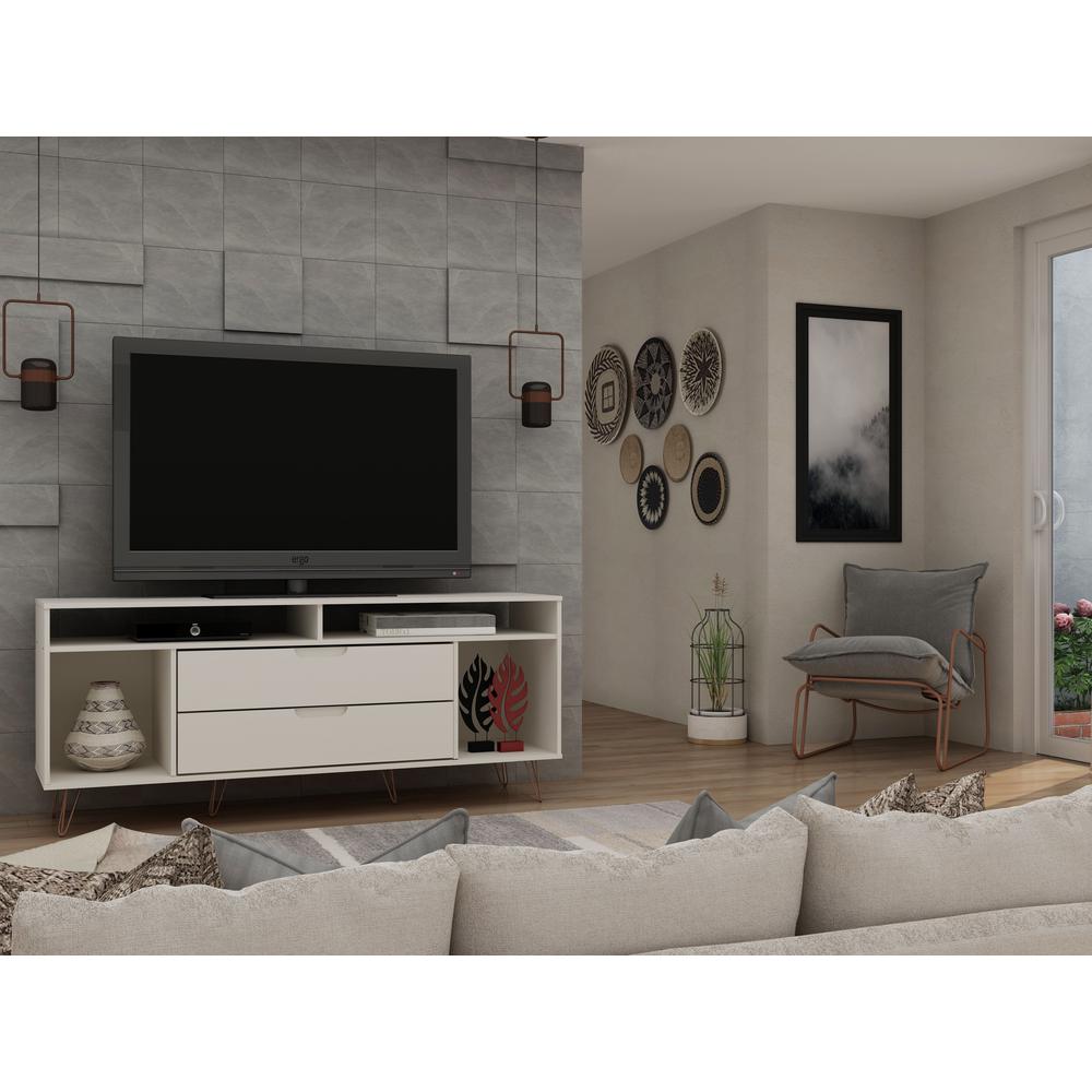 Rockefeller 62.99 TV Stand with Metal Legs and 2 Drawers in White By Manhattan Comfort | TV Stands | Modishstore - 15